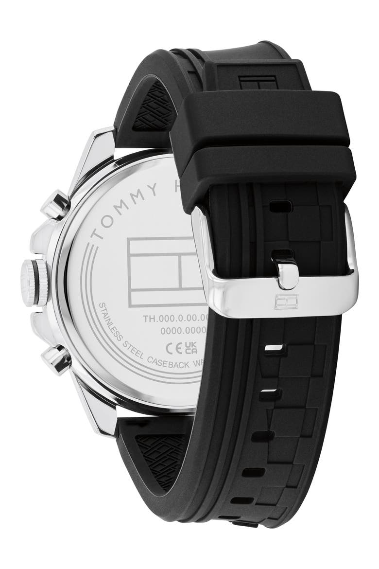 Tucker Chronograph Silicone Strap Watch, 46mm, Alternate, color, BLACK