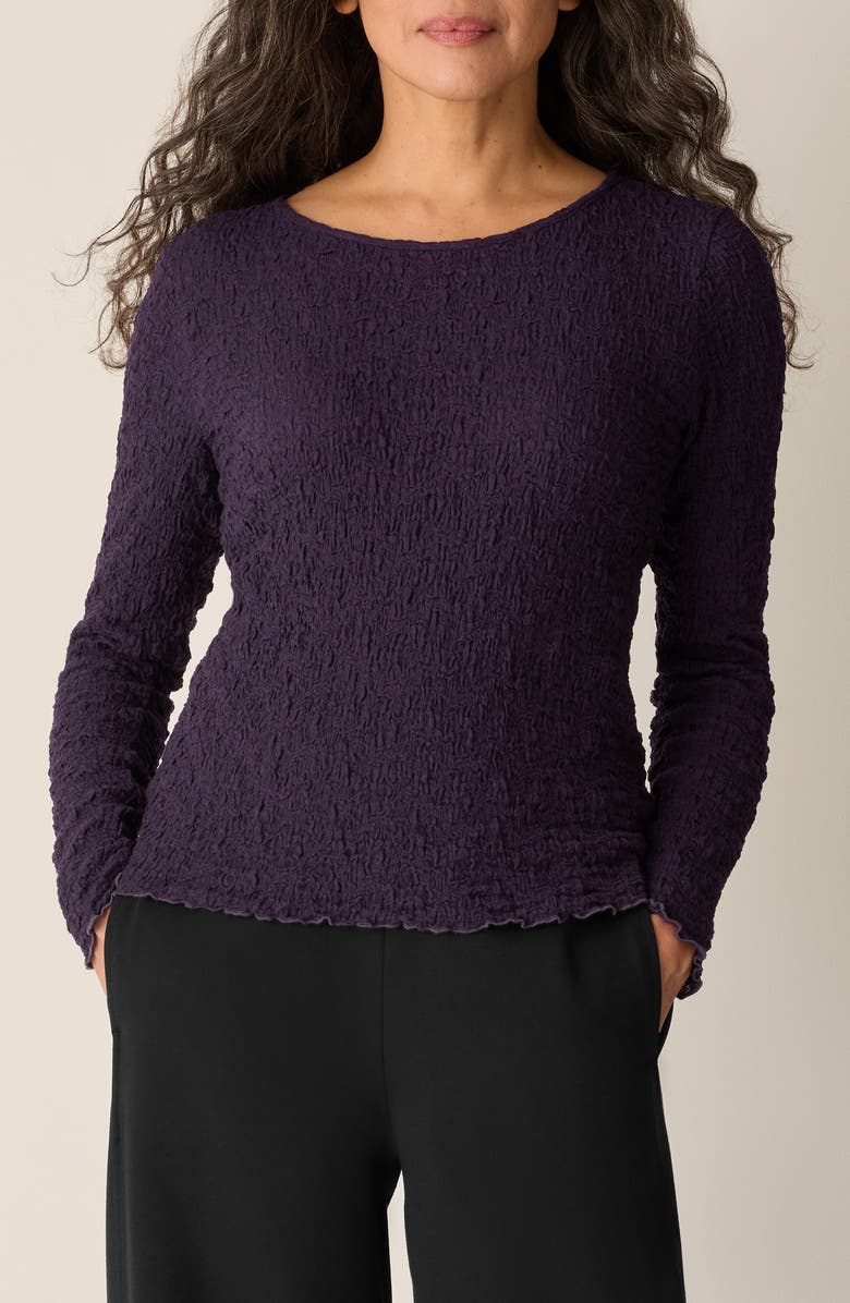 Eileen Fisher Long Sleeve Organic Cotton Crewneck Top, Main, color, Aubergine