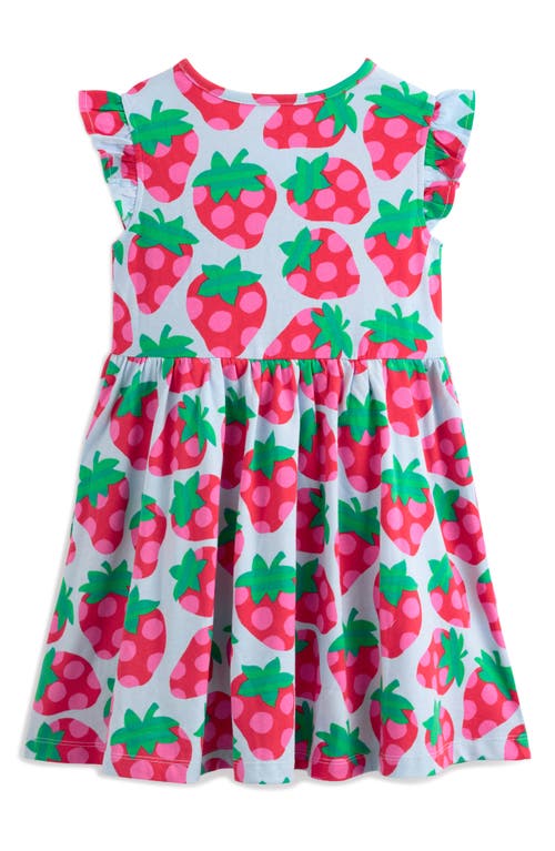 Mini Boden Kids' Strawberry Print Cotton Jersey Dress In Misty Blue Spotty Strawberry