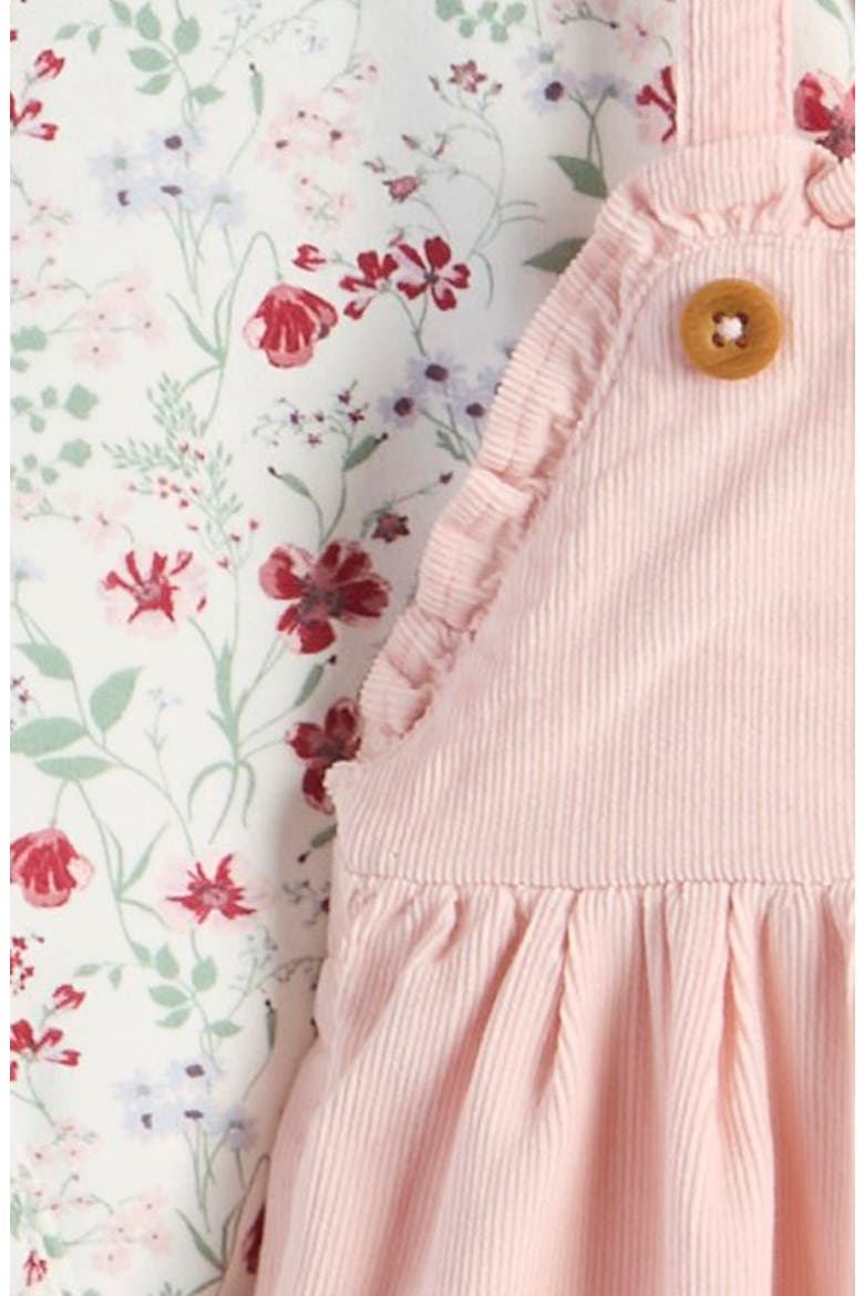 Long Sleeve Cotton Bodysuit & Corduroy Overalls Set, Alternate, color, IVORY WILDFLOWERS - PINK LOTUS