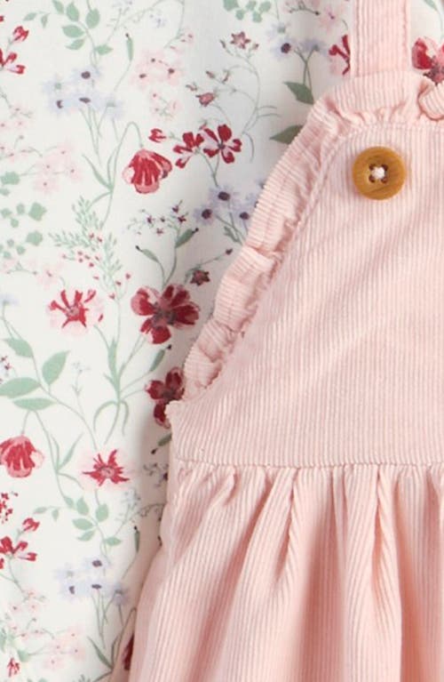 Nordstrom Long Sleeve Cotton Bodysuit & Corduroy Overalls Set In Pink