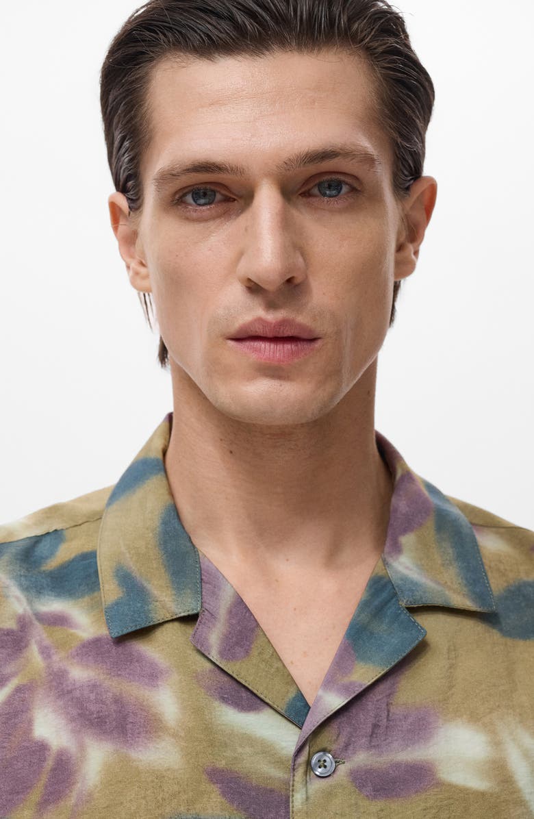 MANGO Abstract Floral Print Camp Shirt, Alternate, color, Light/ Pastel Purple