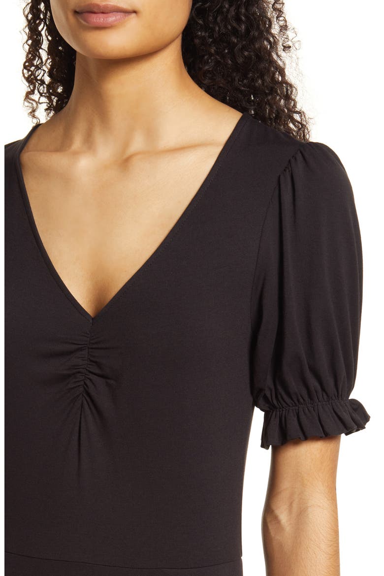 Puff Sleeve Jersey Minidress, Alternate, color, BLACK