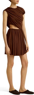 Marina Moscone Mini Gathered Draped Dress w/ Cap Sleeve