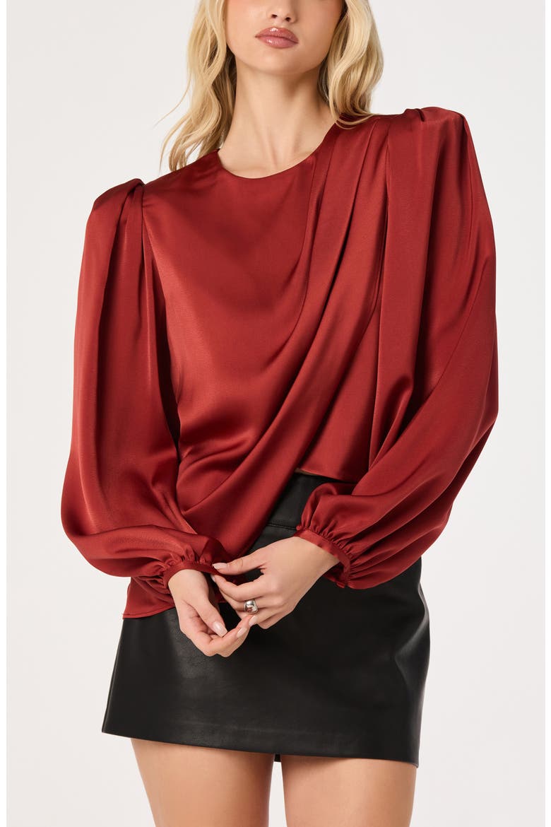 Beatrice Satin Drape Top, Alternate, color, SCARLET