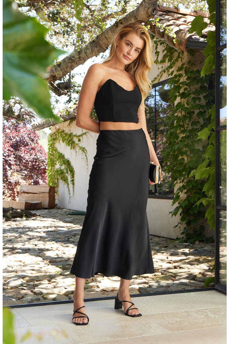 Nellie Satin Maxi Skirt, Alternate, color, BLACK