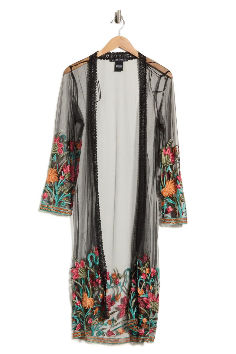 Embroidered Mesh Duster, Main, color, BLACK/ FUSHCIA/ GREEN