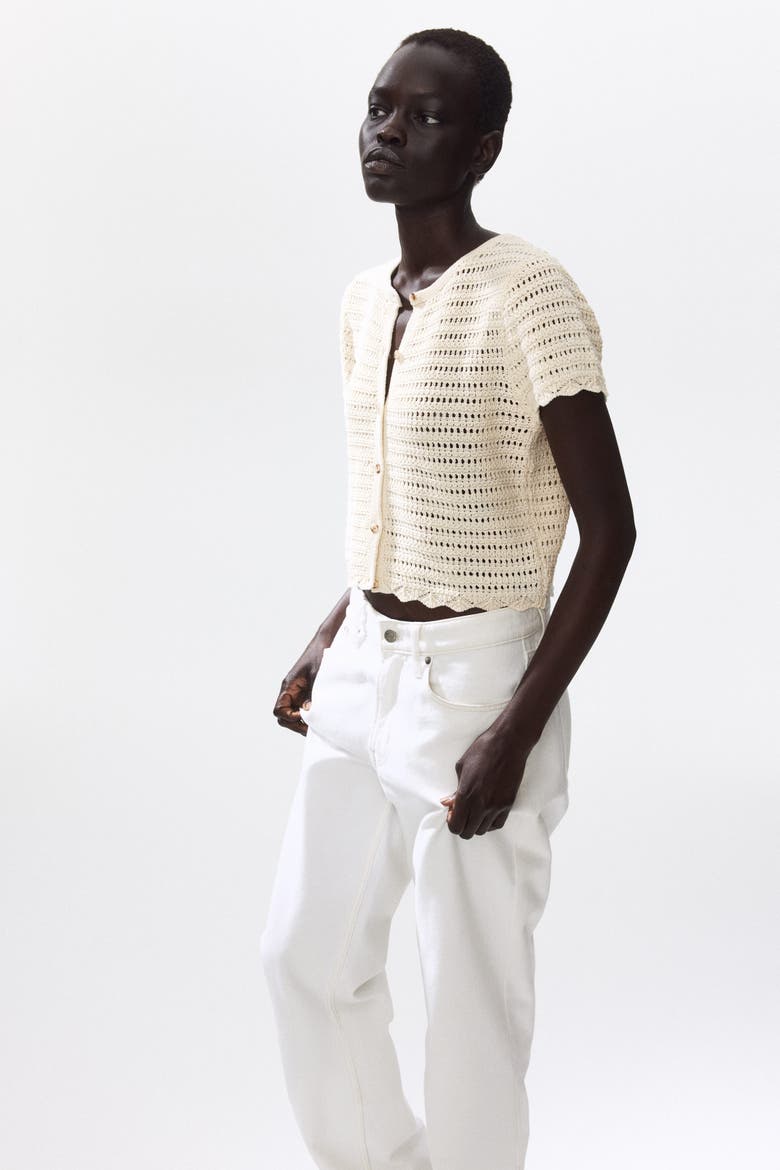 Pointelle-knit Cardigan, Alternate, color, Cream