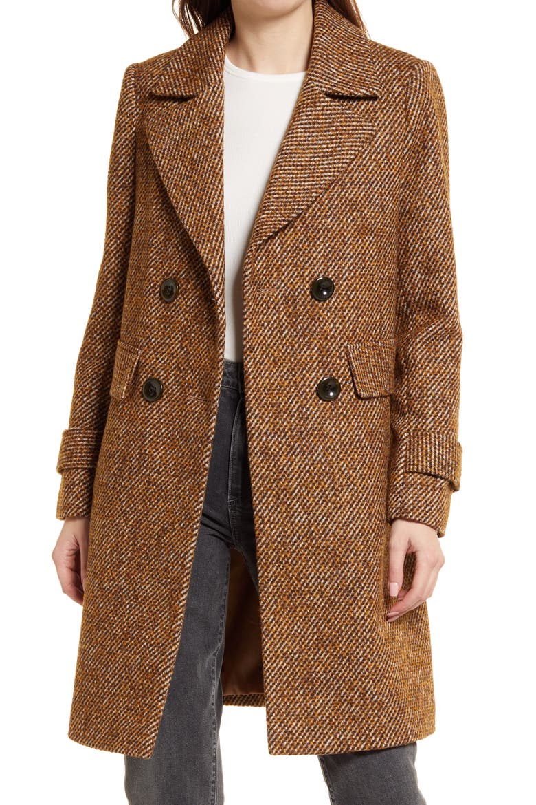 Notch Collar Tweed Coat, Main, color, BROWN TWEED