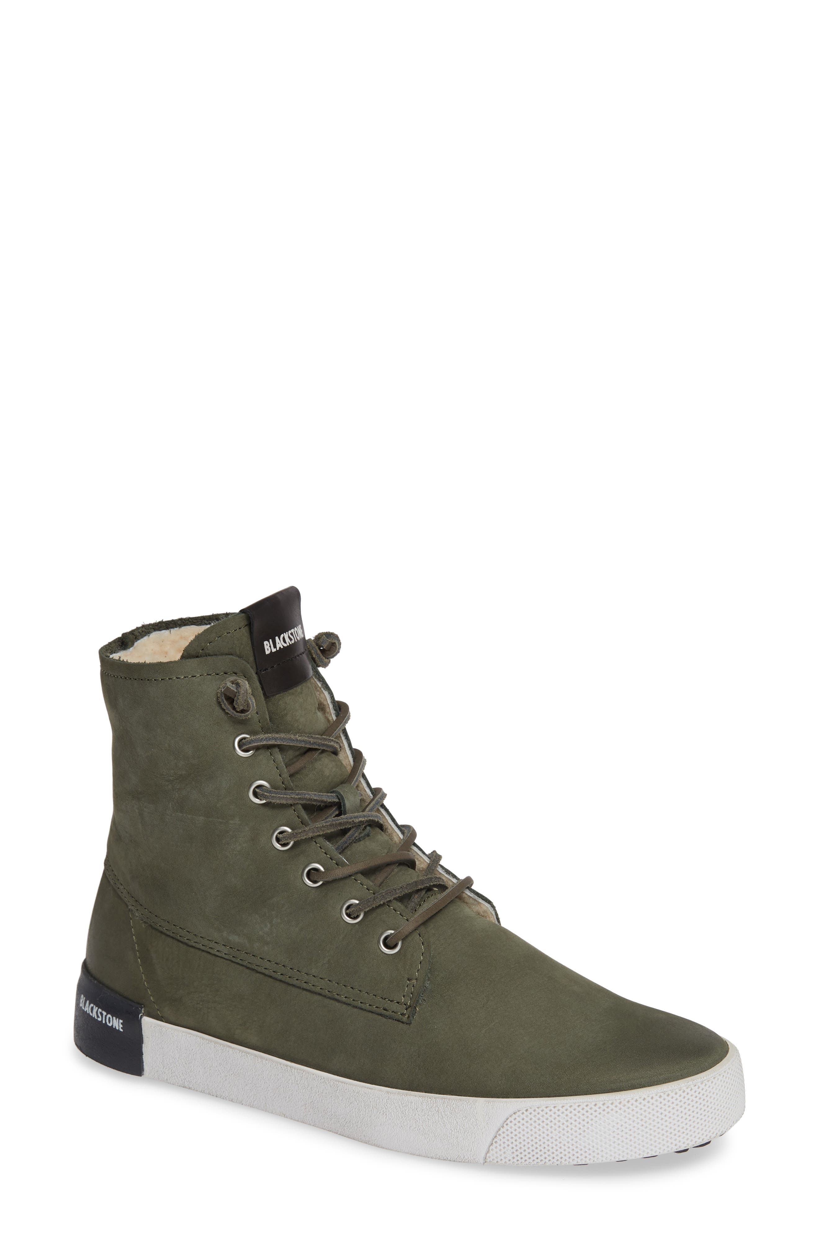 QL41 High Top Sneaker with Genuine Shearling Lining, Main, color, GREEN LEATHER