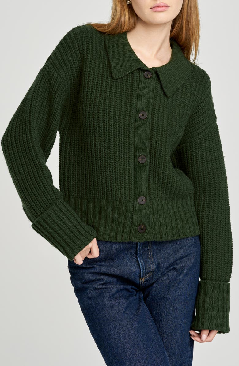 WAYF Bea Collared Cardigan, Alternate, color, Deep-Olive