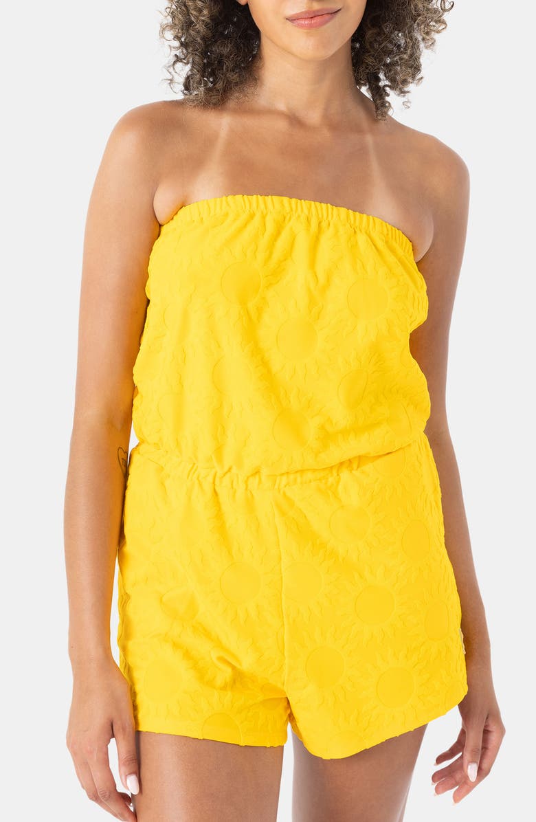 Roxy Special Feeling Strapless Cover-Up Romper, Main, color, Golden Rod