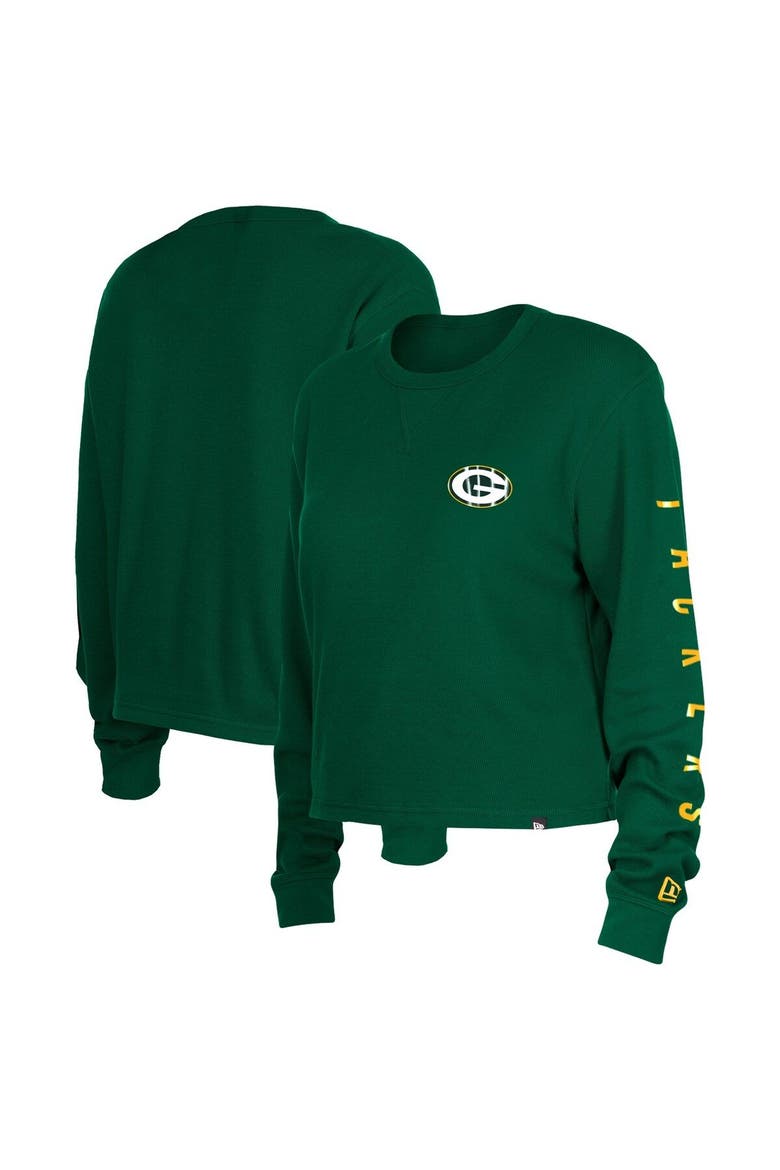 Women's New Era  Green Green Bay Packers Thermal Crop Long Sleeve T-Shirt, Main, color, Green