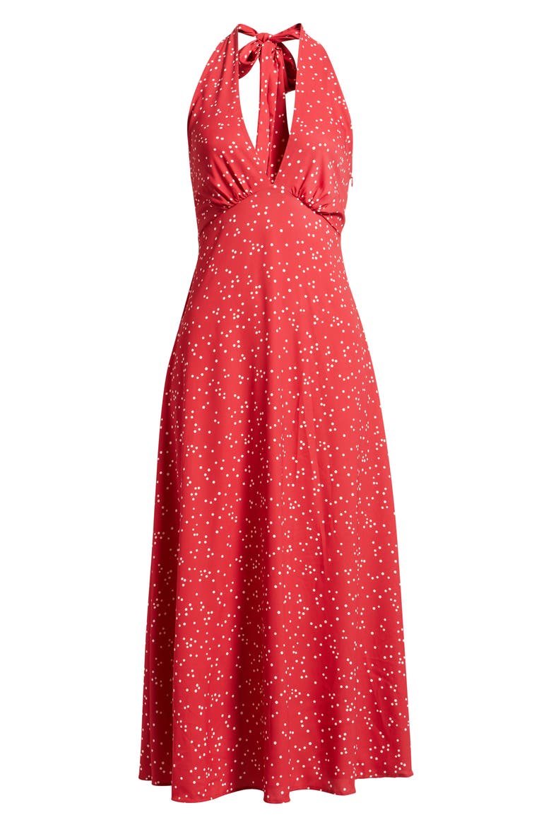 Jennah Dot Print Halter Neck Midi Dress, Alternate, color, LINNEA DOT ROSSO
