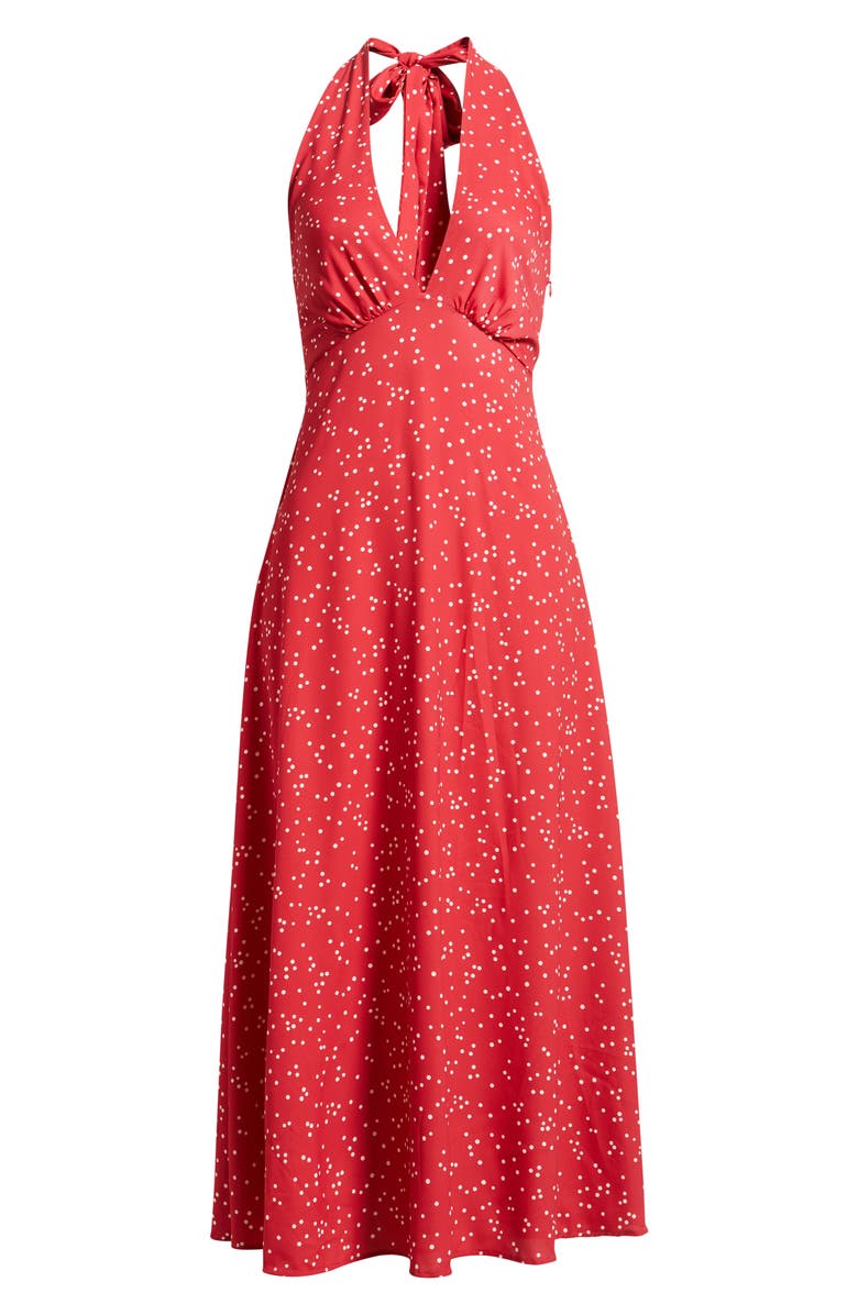 Faithfull the Brand Jennah Dot Print Halter Neck Midi Dress, Alternate, color, Linnea Dot Rosso