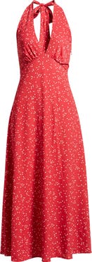 Faithfull the Brand Jennah Dot Print Halter Neck Midi Dress