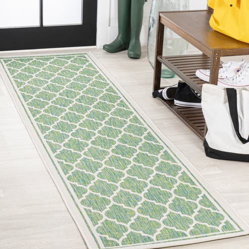 Jonathan Y Trebol Moroccan Trellis Textured Weave Indoor/outdoor Area Rug In Cream/green