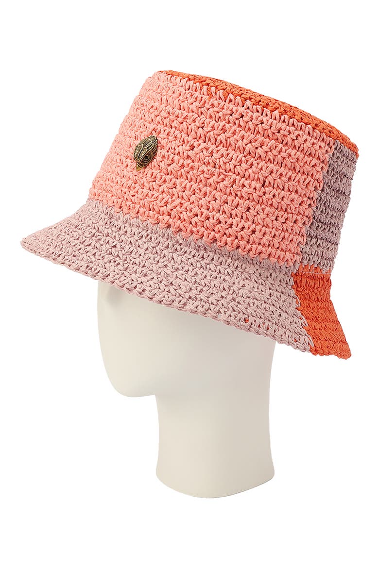 Colorblock Raffia Bucket Hat, Alternate, color, CORAL GLOW