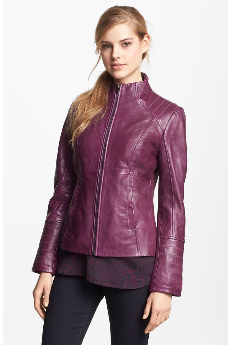 La Marque Funnel Neck Leather Jacket, Main, color, PURPLE