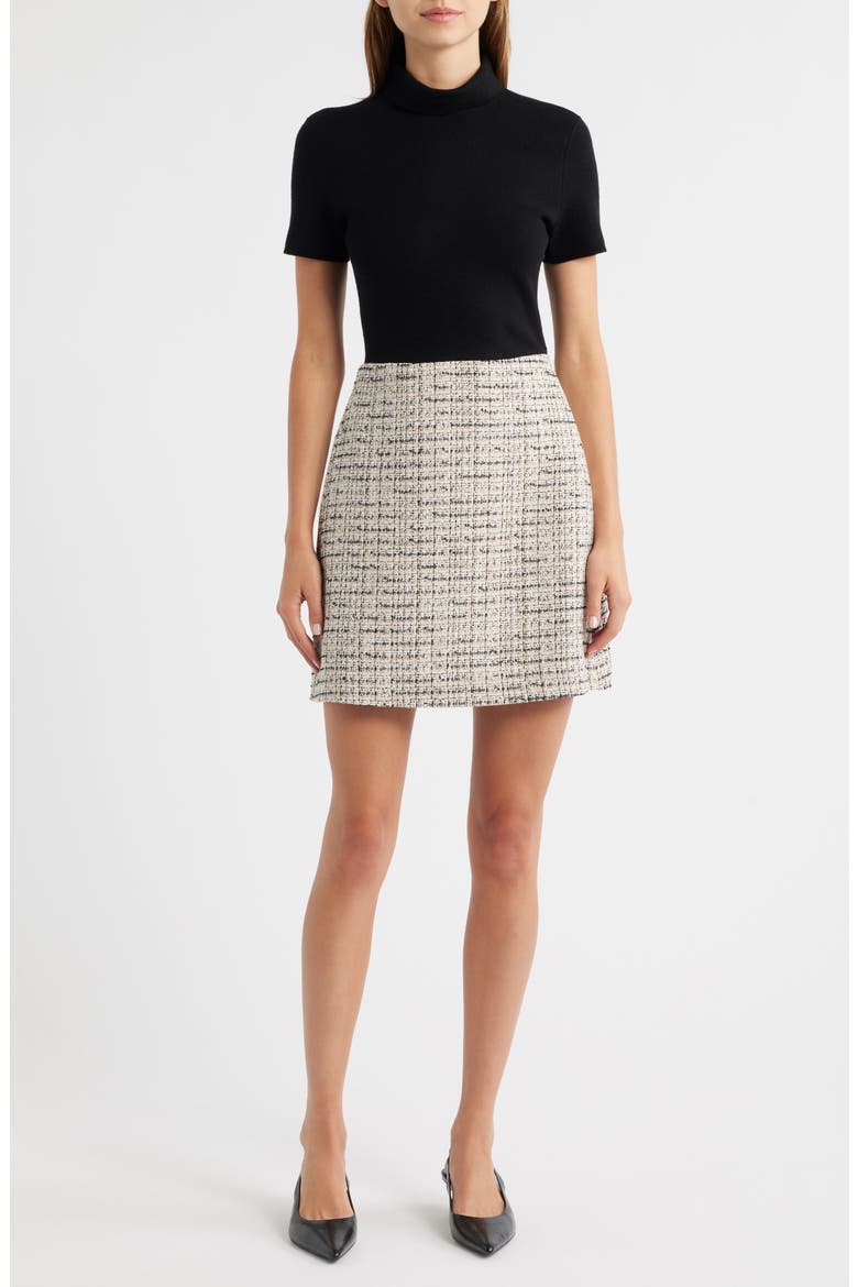 Short Sleeve Combo Tweed Dress, Main, color, BLACK MULTI