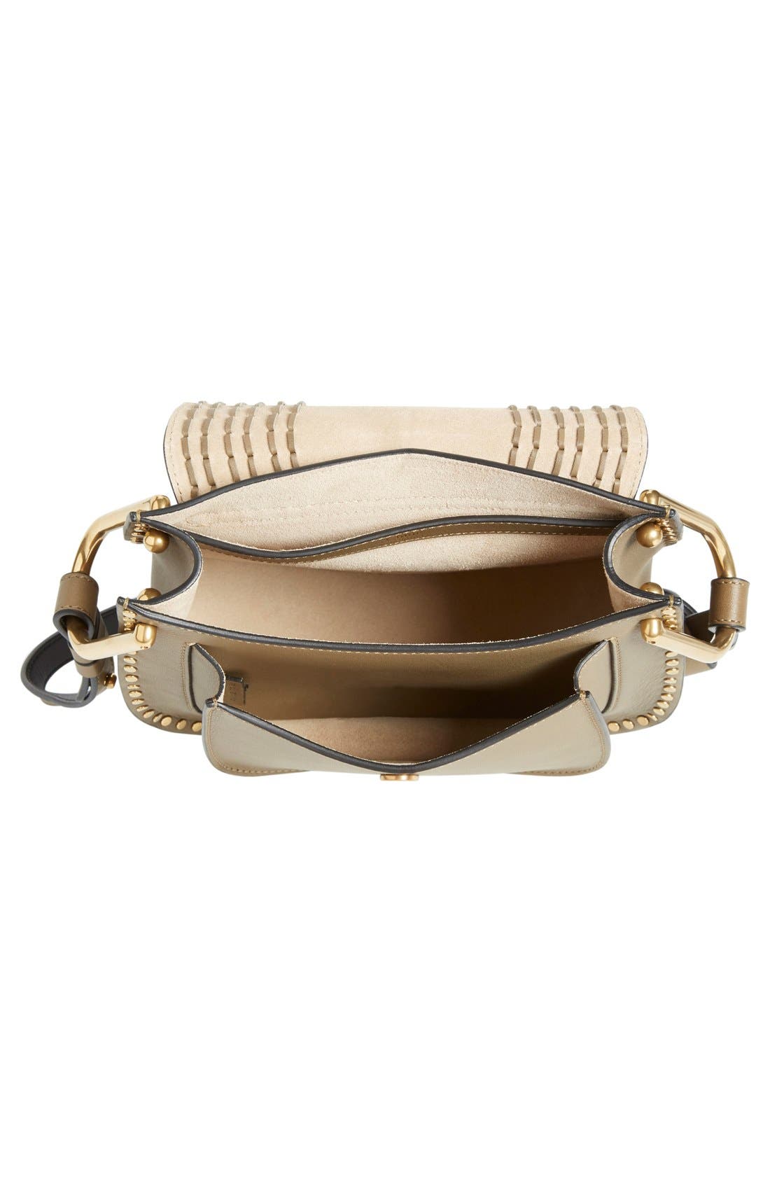 'Small Hudson' Studded Calfskin Leather Crossbody Bag, Alternate, color, MERINO GREY