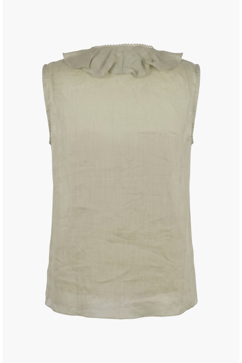 Sleeveless Ruffle Front Blouse with Lace Inset Trim and V Neckline, Alternate, color, Green