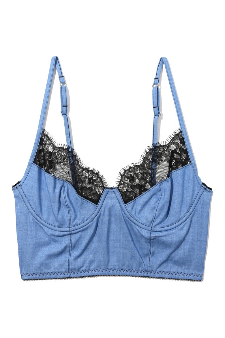 x Lexi Wood Katrina Lace Trim Longline Underwire Bra, Alternate, color, DENIM