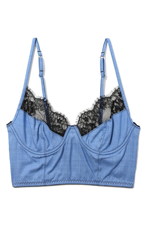 Hanky Panky Latrina Lace Trim Longline Underwire Bra In Blue