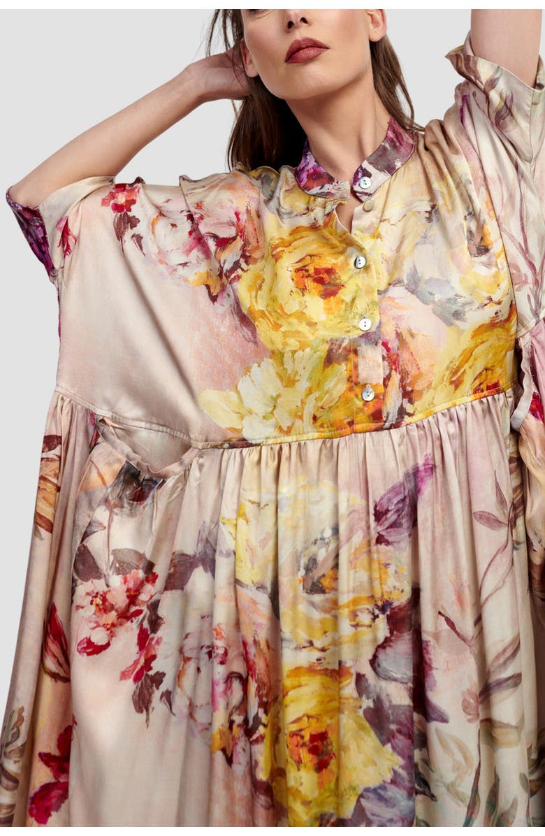 Alembika Rose-colored  flowers oversized satin maxi, Alternate, color, 
