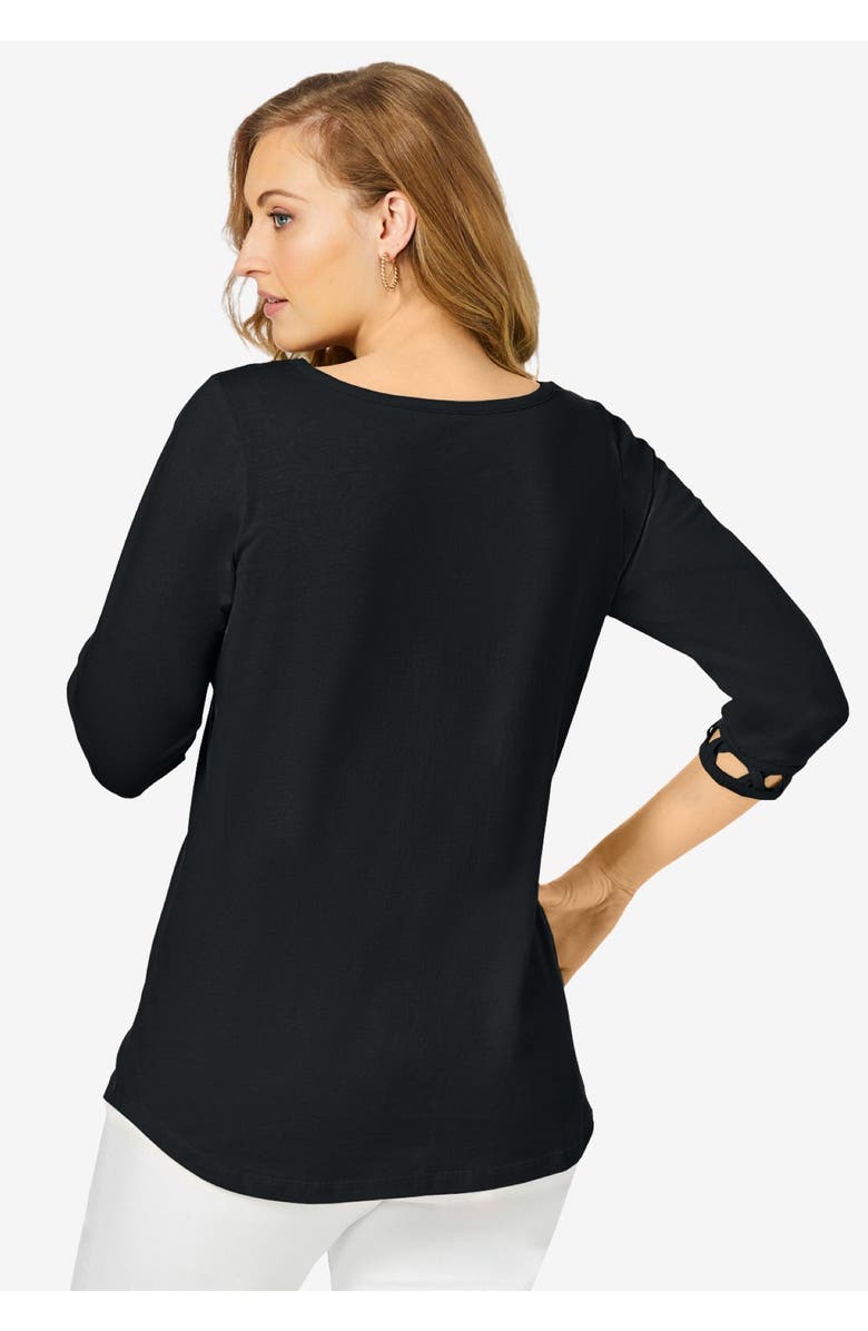 Jessica London Stretch Cotton Lattice Boatneck Tunic, Alternate, color, Black