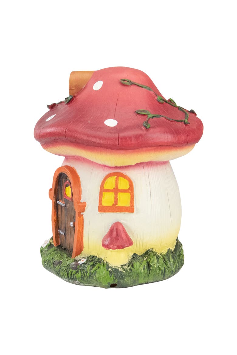 6.25" Red Mushroom House Outdoor Garden Statue, Alternate, color, Red