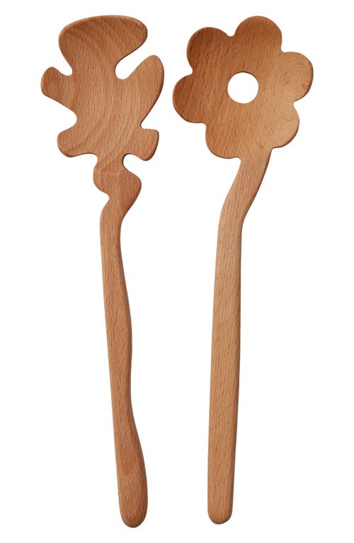 Areaware Serving Friends Flowers Wooden Spoon Set In Brown