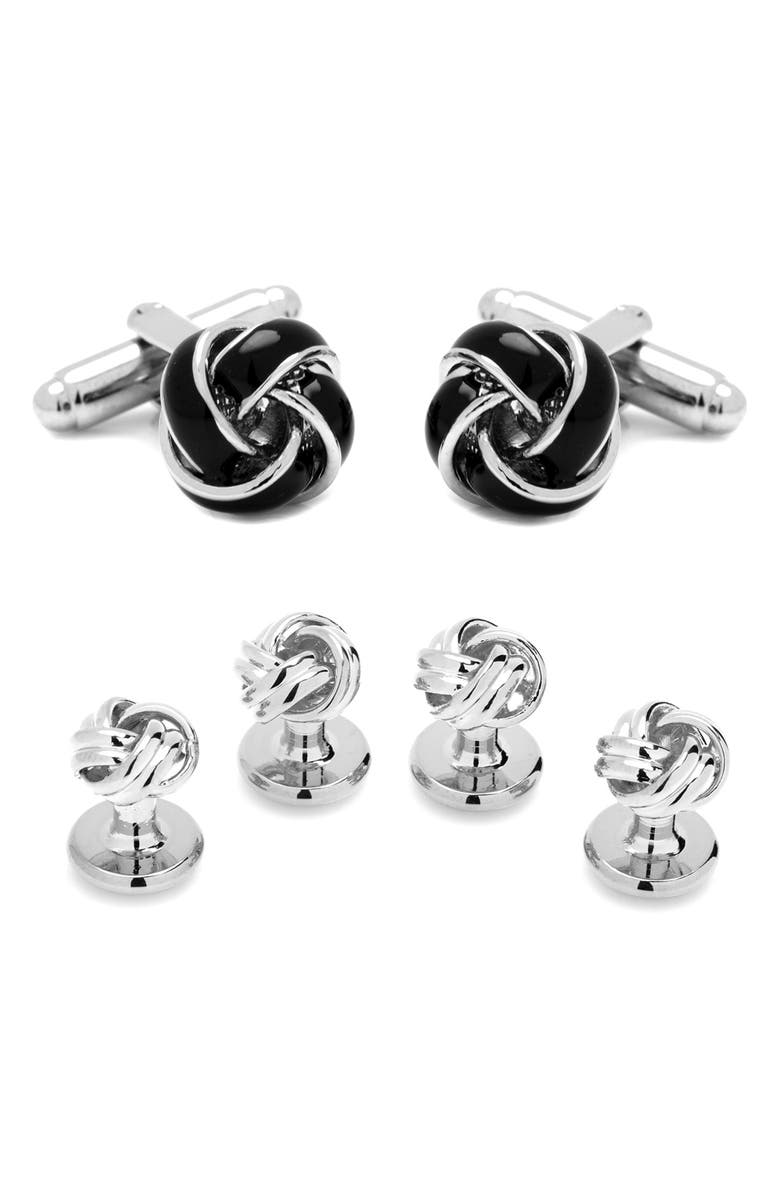 Cufflinks, Inc. Black and Silver Knot Cuff Links 
Studs Set, Main, color, Silver