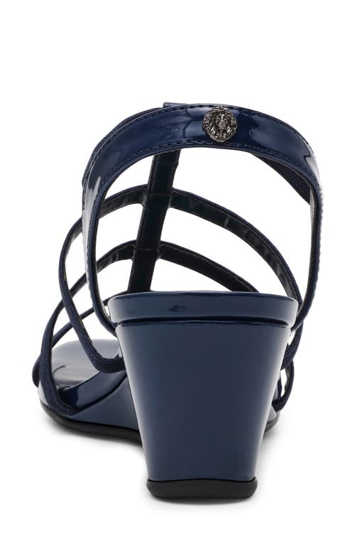 Anne Klein Bijou Strappy Wedge Sandal In Navy Patent
