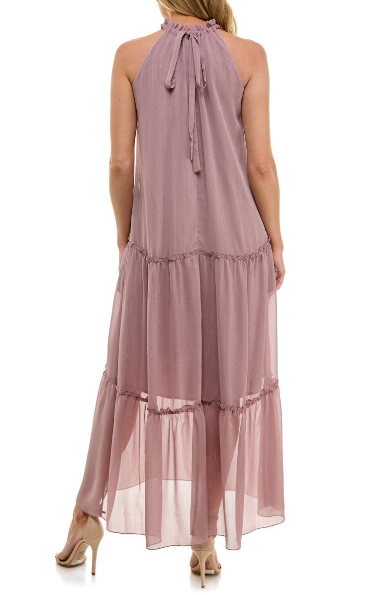 Socialite Tiered Metallic Stripe Maxi Dress, Alternate, color, Mauve