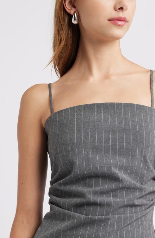 Open Edit Pinstripe Ruched Asymmetric Sleeveless Top In Grey Heather Edie Stripe