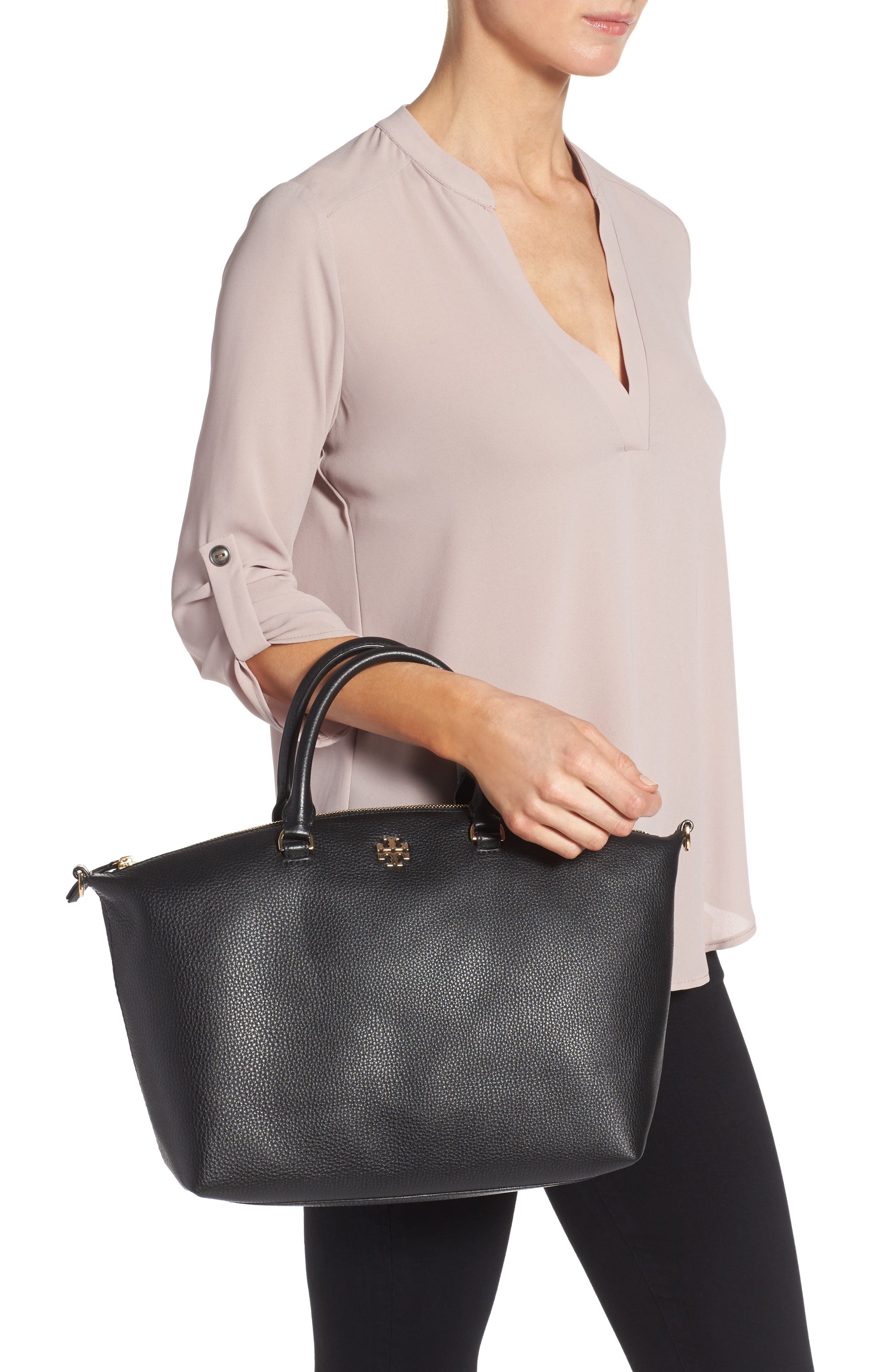 Frida Leather Satchel (Nordstrom Exclusive), Alternate, color, BLACK