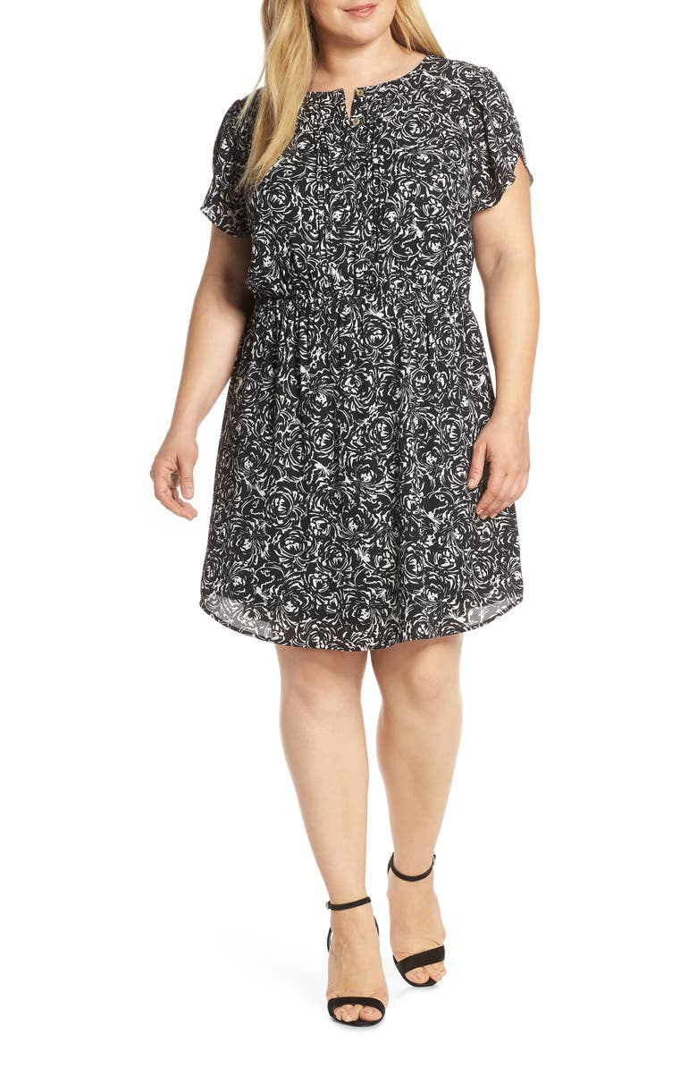 DR2 by Daniel Rainn Daniel Rainn Print Pleat Front Dress, Main, color, 