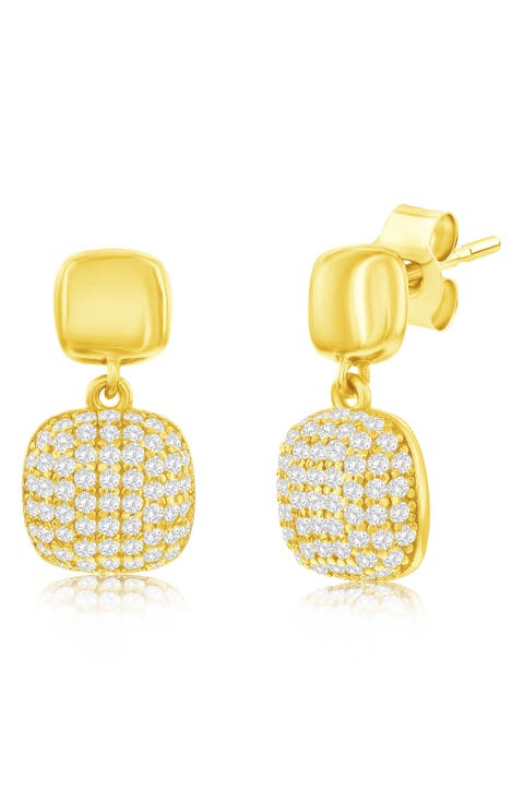 Pavé Cubic Zirconia Cushion Drop Earrings