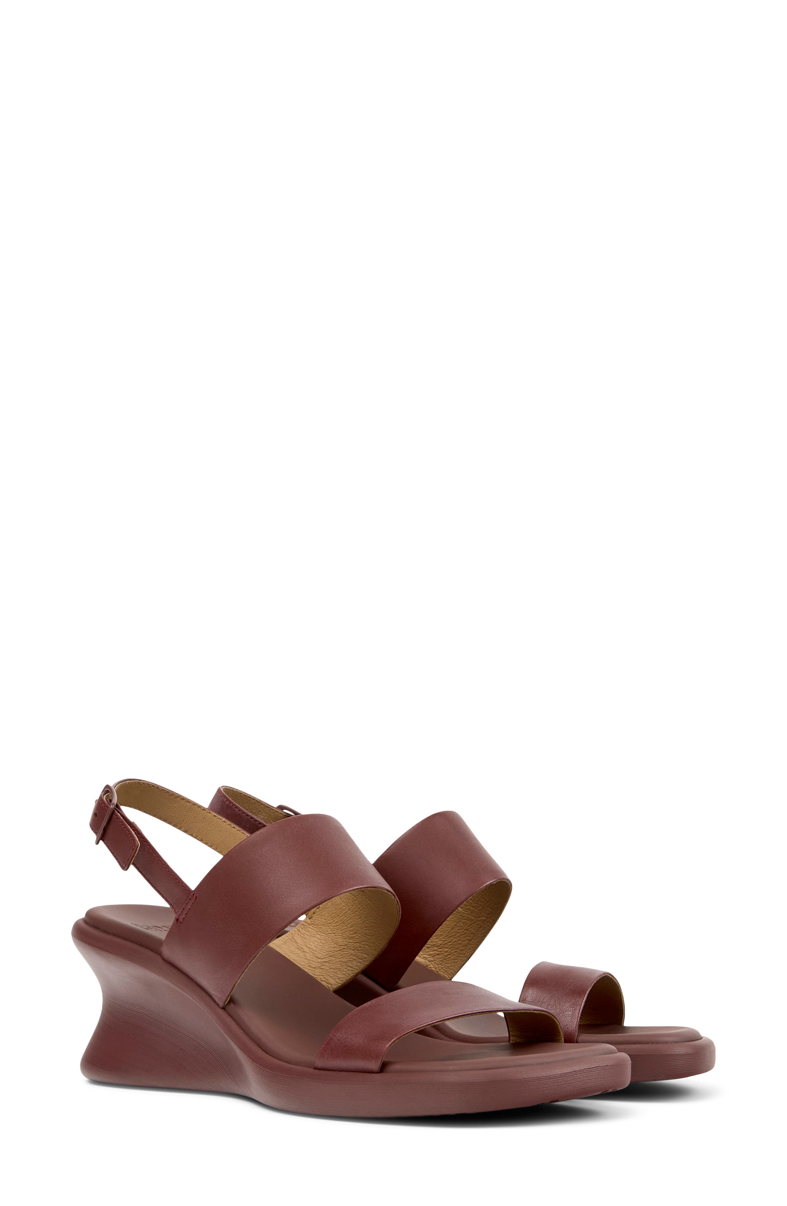 Camper Louise 2-Strap Slingback Wedge Sandal, Main, color, Burgundy