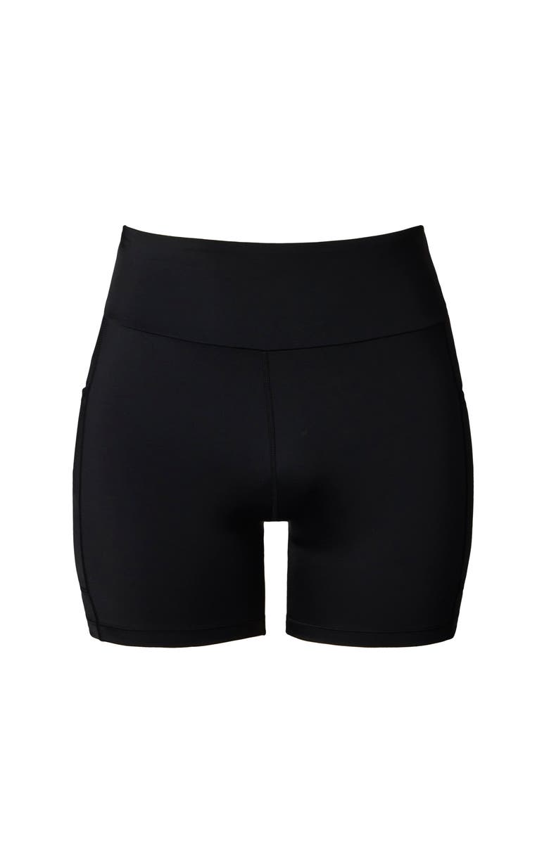 ShapeSolver Yoga Waist Midi Swim Short, Alternate, color, Black