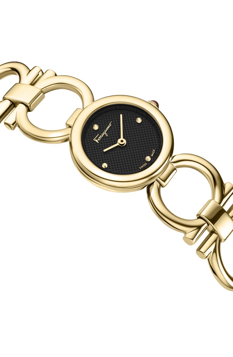 FERRAGAMO Double Gancini Bracelet Watch, 22.5mm, Alternate, color, Yellow Gold/Black