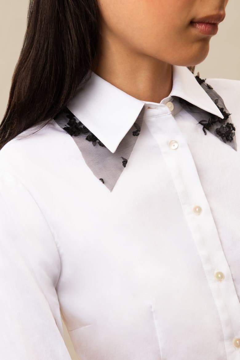 Raven Cropped Lace-Trim Poplin Shirt, Alternate, color, White