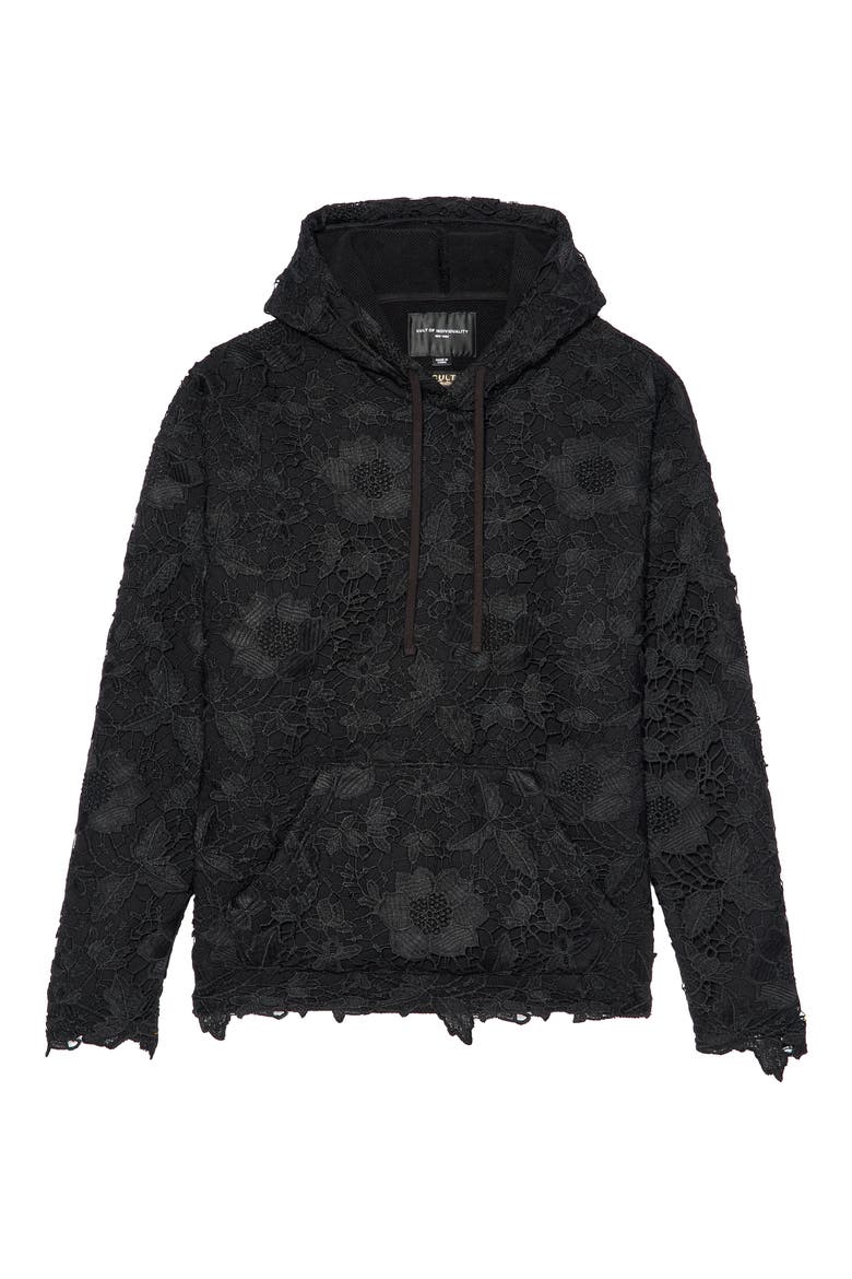 Signature Lace Overlay French Terry Pullover Hoodie, Alternate, color, LACE