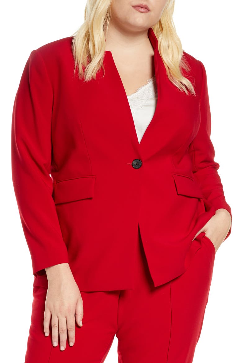 Convertible Collar Stretch Crepe Blazer, Main, color, TULIP RED