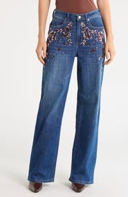 Sam Edelman Jewel Embellished High Waist Wide Leg Jeans