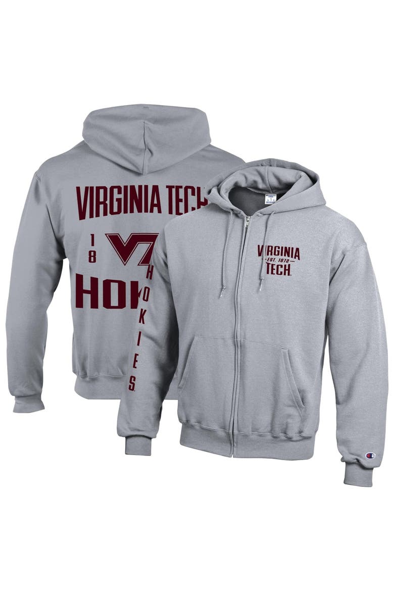 Men's Champion  Heather Gray Virginia Tech Hokies Varsity Powerblend Full-Zip Fleece Hoodie, Main, color, Heather Gray