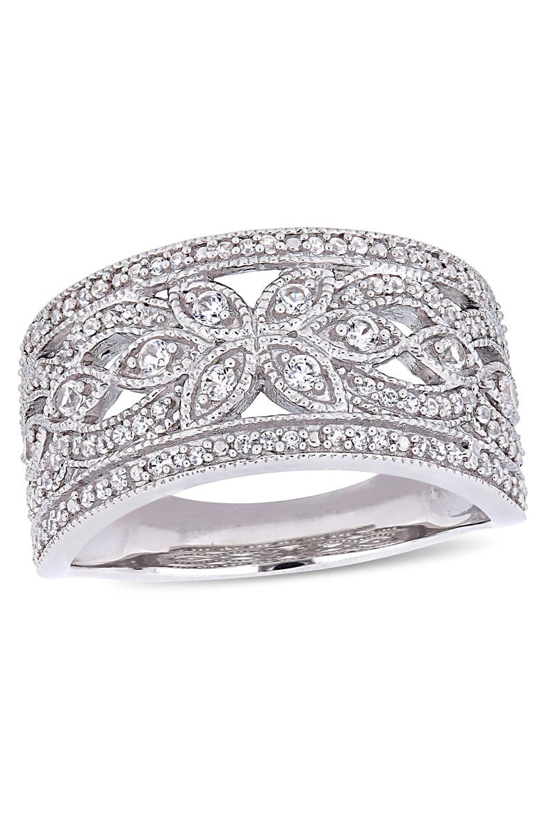 Created White Sapphire Filigree Ring, Main, color, 10k White Gold