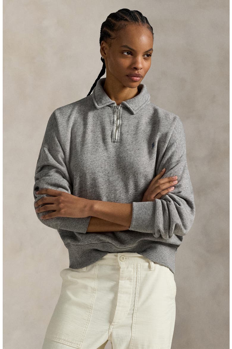 French Terry Quarter Zip Sweatshirt, Alternate, color, DARK VINTAGE HEATHER