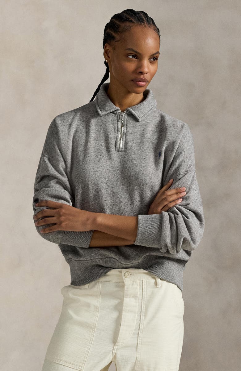 Polo Ralph Lauren French Terry Quarter Zip Sweatshirt, Alternate, color, Dark Vintage Heather